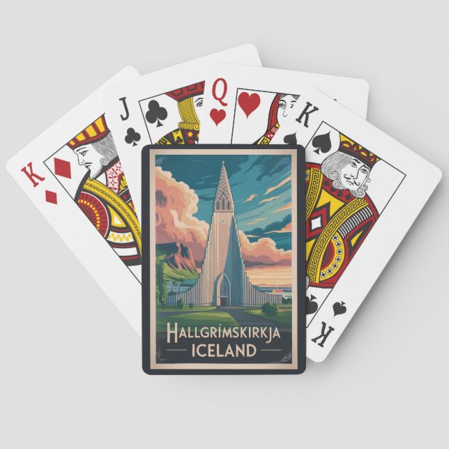 Iceland Hallgrimskirkja Illustration Travel Art Casinokort (Baksidan)