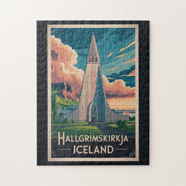Iceland Hallgrimskirkja Illustration Travel Art Pussel (Vertikal)