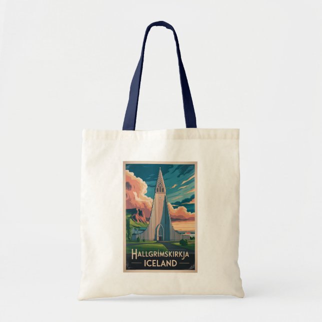 Iceland Hallgrimskirkja Illustration Travel Art Tygkasse (Framsidan)
