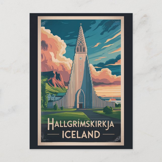 Iceland Hallgrimskirkja Illustration Travel Art Vykort (Framsida)
