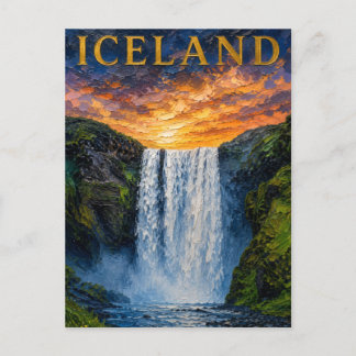 Iceland: Mystic Glow Waterfall Art Souvenir Vykort