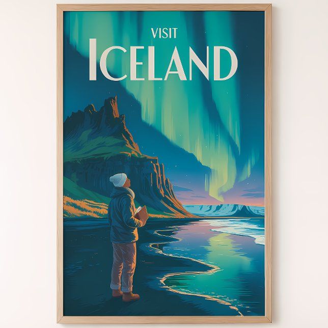 Iceland Northern Lights Illustration Travel Art Vi Poster (Skapare uppladdad)