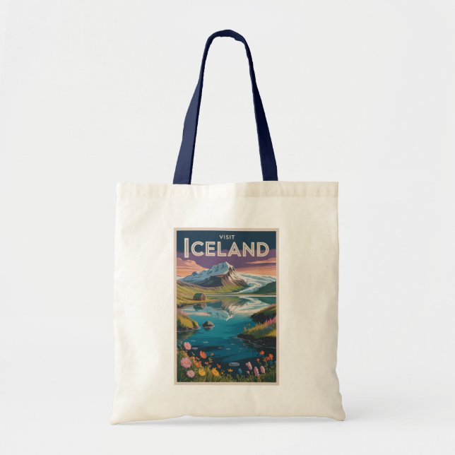 Iceland Painterly Illustration Travel Art Vintage Tygkasse (Framsidan)