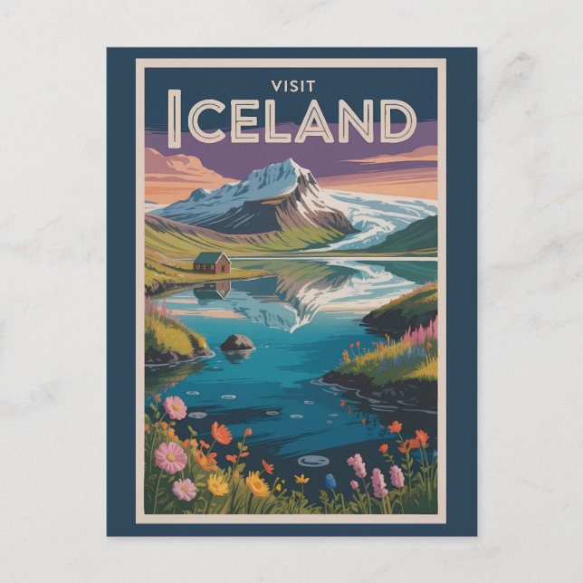 Iceland Painterly Illustration Travel Art Vintage Vykort (Framsida)