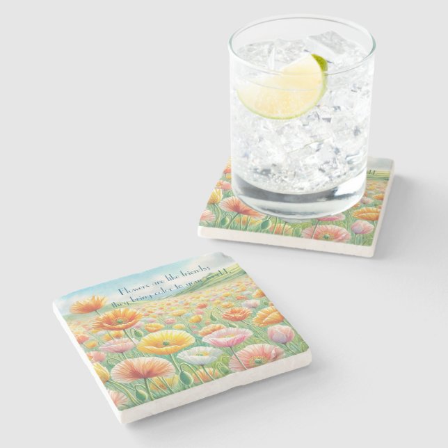 Iceland Poppy Field & Quote	 Stenunderlägg (Sidan)