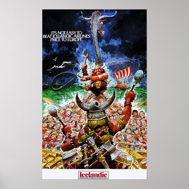 ICELANDIC AIRLINES Vikings Low Fare Europe Retro Poster (Framsidan)