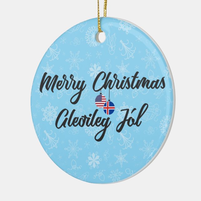 Icelandic American Bilingual Merry Christmas Julgransprydnad Keramik (Vänster)