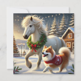 Icelandic Horse and Dog Holiday Card Julkort