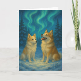 Icelandic Sheepdog Northern Lights Holiday Card Helgkort