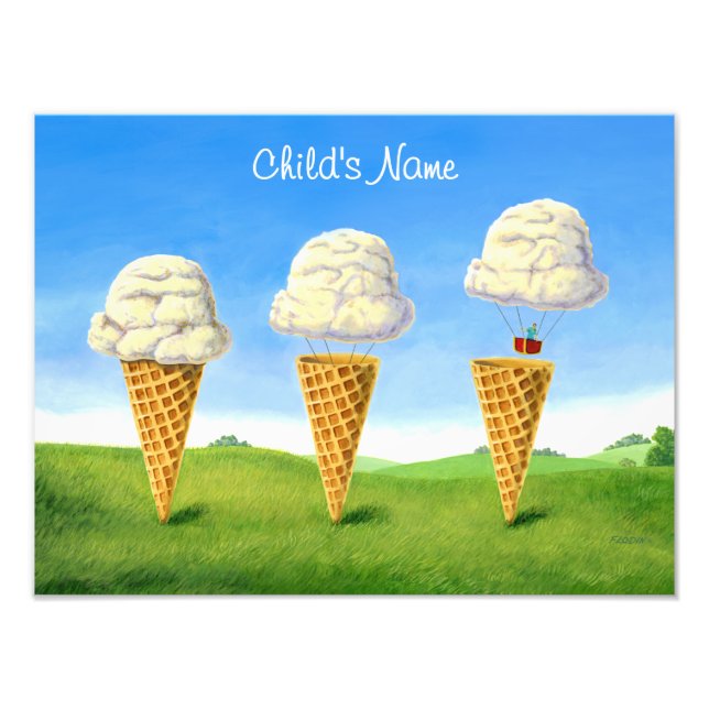 Ices Cream Cone - Luftballong Whimsical Art Fototryck (Framsidan)
