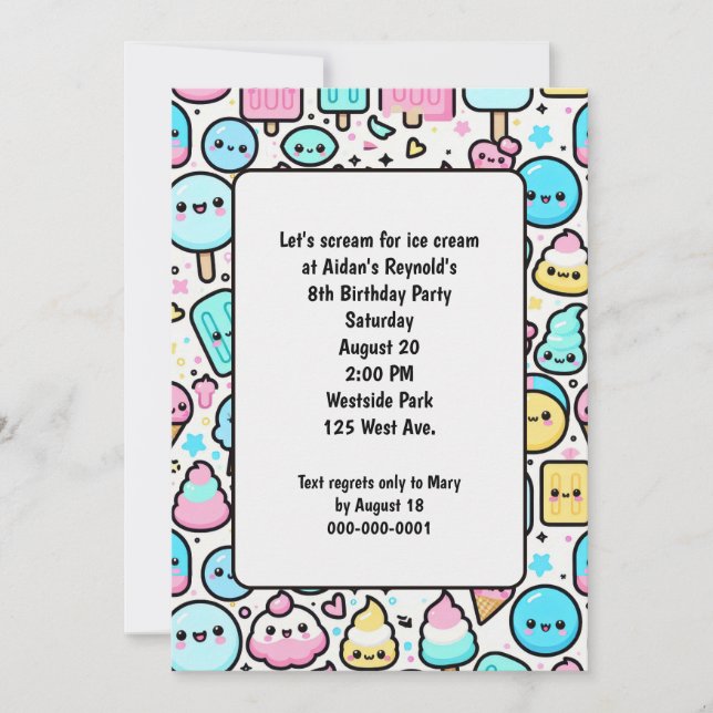 Ices Cream Cone och Popsicle Doodles Inbjudningar (Framsida)