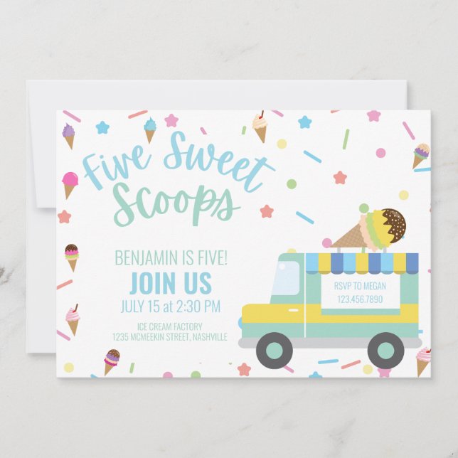 Ices Cream Femte födelsedag Syskon Twillingar Inbjudningar (Framsida)