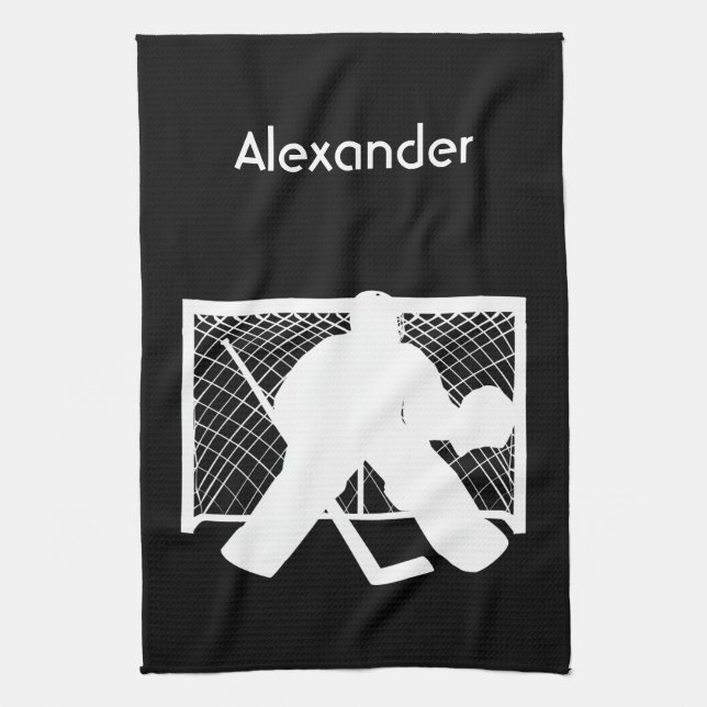 Ices hockey skate towel goalie black white kökshandduk (Vertikal)