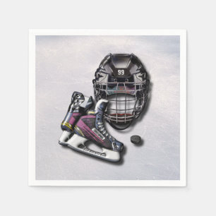 Ices Hockey Skates Helmet Puck med Namn och nummer Pappersservett