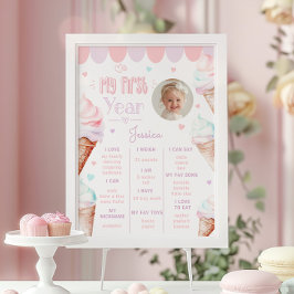 Ices kräm-rosa 1:a födelsedag party fotomilstolpe poster