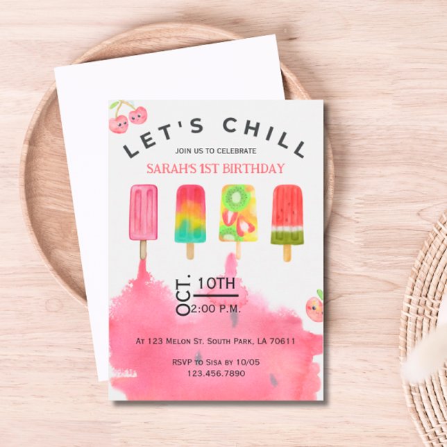 Ices Pop Låt oss kallvalsinbjudan sommarfödelsedag Inbjudningar (Let's Chill Popsicle Birthday Invitation )