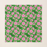 Ices Rosa Camellias och Grönt Löv<br><div class="desc">Kvadratisk scarf i en digital bild av mjuka rosa-kameror och grönt-löv som överlappar varandra på en mörk som framträder mot gröntens bakgrund</div>