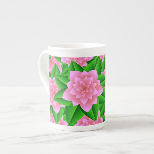 Ices Rosa Camellias och Grönt Löv Benporslin Mugg (Framsida vänster)