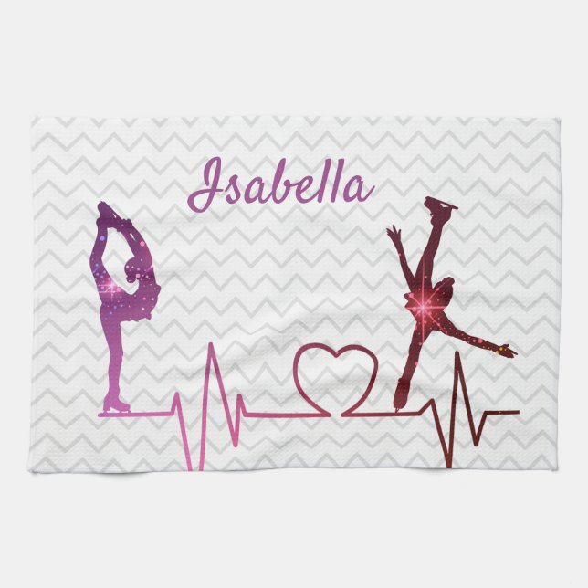 Ices Skater Tower-bladspulsslag rosa till röd stjä Kökshandduk (Horisontell)