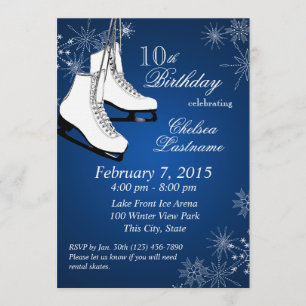 Ices Skates and Snöflingor Blue Birthday Inbjudningar