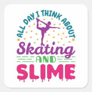 Ices Skating and Slime Cute Figur Skater Fyrkantigt Klistermärke