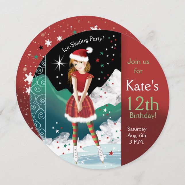 Ices-skridskor 12:e födelsedagsfest inbjudningar (Fram/baksida)