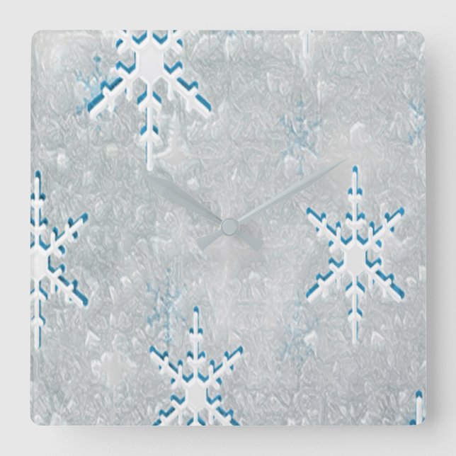 IceSnowflakes jul Fyrkantig Klocka (Framsida)