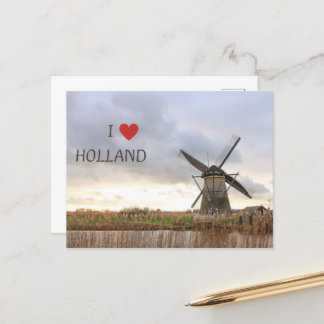 Ich liebe Holland Windmühlen und Felder Postkarte Vykort