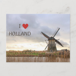 Ich liebe Holland Windmühlen und Felder Postkarte Vykort