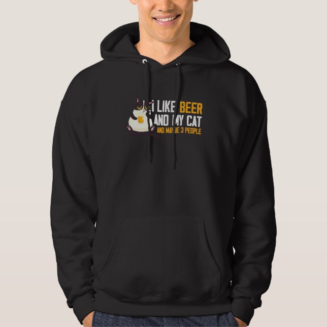 Ich mag Bier Meine Katze & Maybe 3 Leute Funny Hoodie (Framsida)