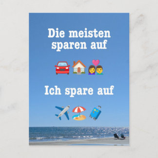 „Ich spare auf … Reisen!“ Postkarte Vykort