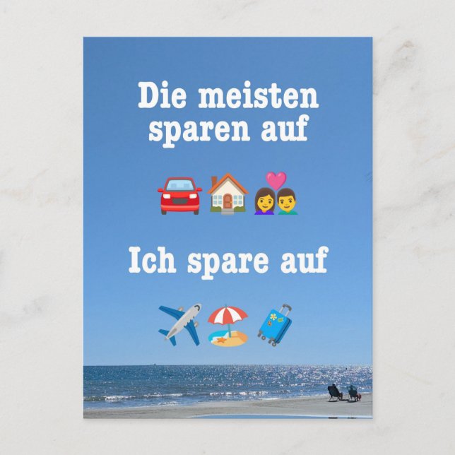 „Ich spare auf … Reisen!“ Postkarte Vykort (Framsida)