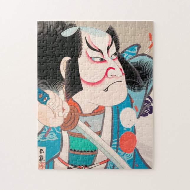 Ichikawa Danjuro kabuki samurai warrior tattoart Pussel (Vertikal)