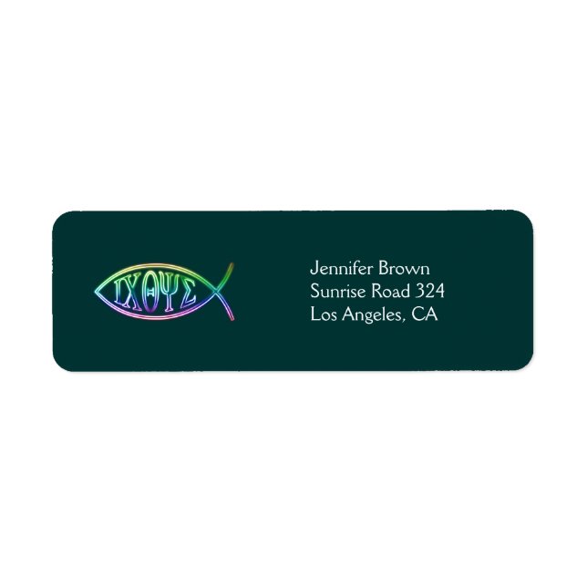 Ichthus Christian Fish Address Label Returadress Etikett (Framsidan)
