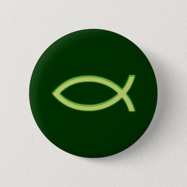 Ichthus - Christian Fish Symbol - Ljust grönt Knapp (Framsida)