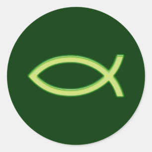 Ichthus - Christian Fish Symbol - Ljust grönt Runt Klistermärke