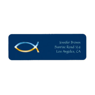 Ichthus   Christian Fish Symbol Returadress Etikett