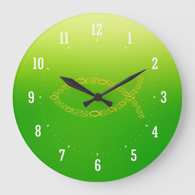 Ichthus - den kristna fisksymbolväggen tar tid på stor klocka (Framsida)