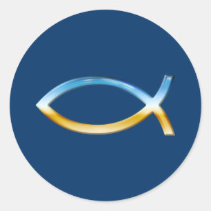 Ichthus - kristen fisksymbolhimmel & malt runt klistermärke