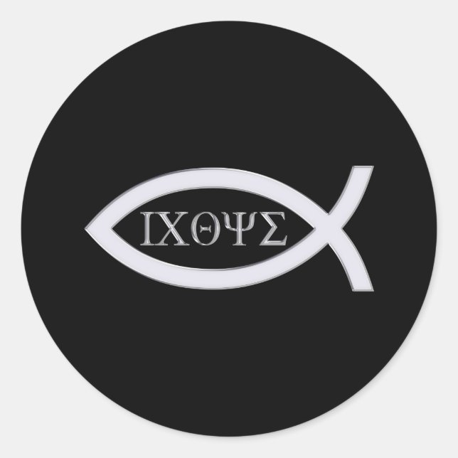 Ichthys | Christian Fish Symbol Runt Klistermärke (Framsida)