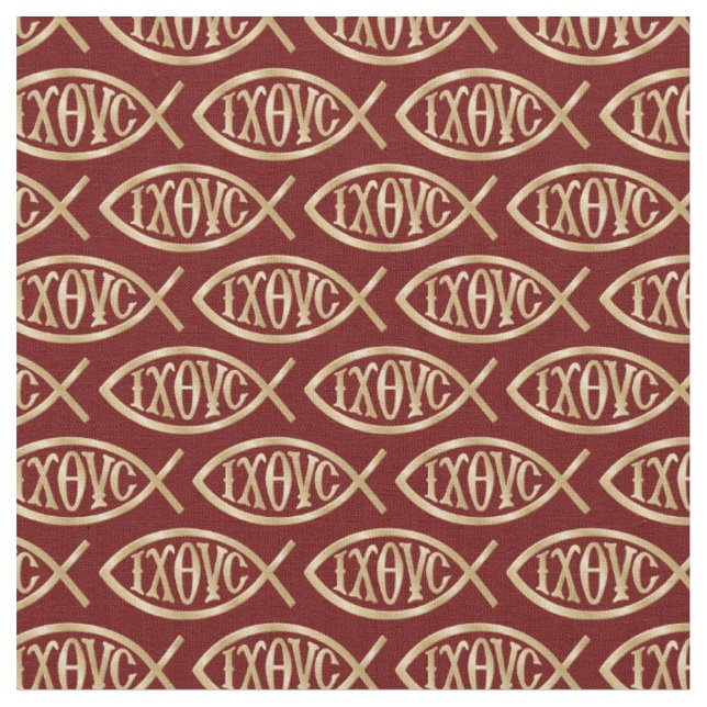 Ichthys Kristet Symbol Mönster Tyg (Närbild)