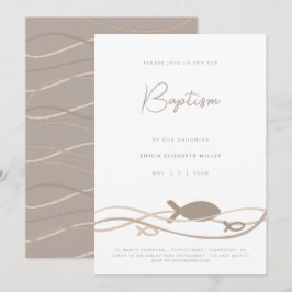 Ichthys Vågor Beige Taupe - Modern Dopceremoni Inbjudningar