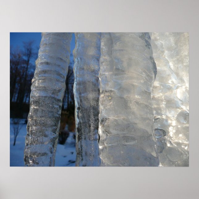 Icicles Abstrakt Blue Winter Photography Poster (Framsidan)