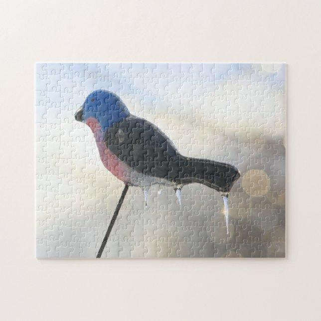 Icikler på Bird Gräsmatta Ornament Winter Storm Pussel (Horisontell)