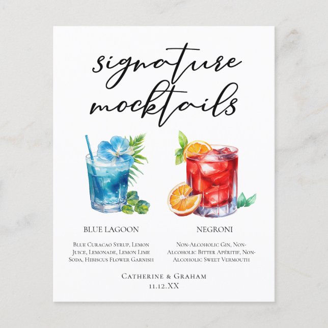 Icke-alkoholisk Blue Lagoon Negroni Mocktail Meny (Framsida)
