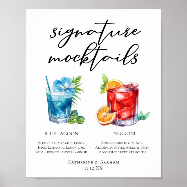 Icke-alkoholisk Blue Lagoon Negroni Mocktail Meny Poster (Framsidan)