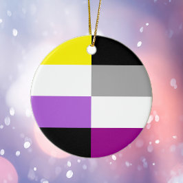 Icke-binär, dubbel-Pride Flagga jul Julgransprydnad Keramik