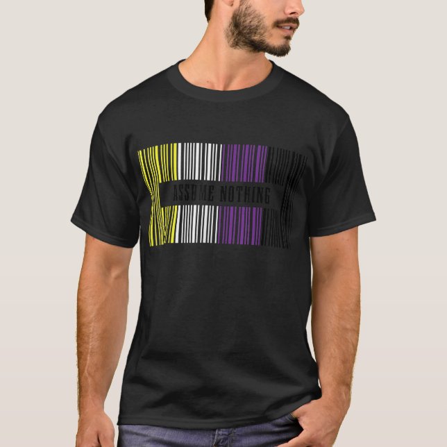 Icke-binär flagga streckkod Anta ingenting Queer P T Shirt (Framsida)