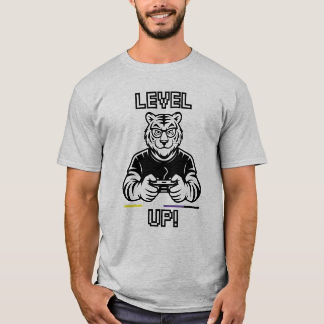 Icke-binär Gaymer Tiger Level Up Tröja Gamer T-shi (Framsida)