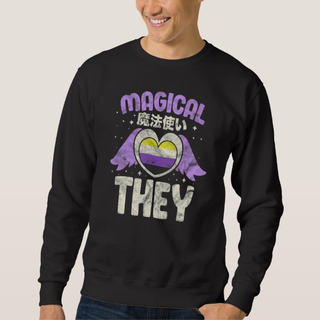 Icke-binär genderqueer Lgbtqia Magic T Lång Ärmad Tröja (Framsida)